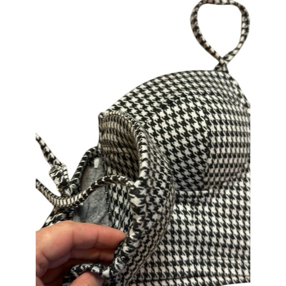 haute monde top L Bustier Black White houndstooth pattern crop strappy retro 90s - Picture 12 of 15